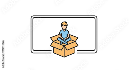 Minimalist graphic of an individual within a confined digital space, representing personal