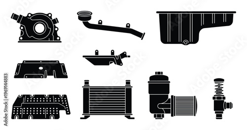 Set of car oil system components vector isolated on a transparent background for various uses