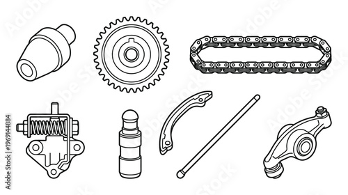 Set of car engine components vector isolated on a transparent background for various uses