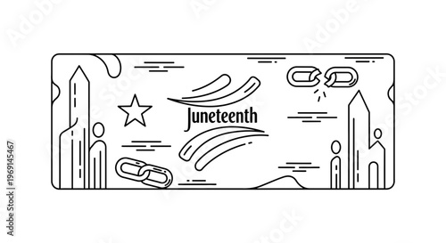 Commemorating Juneteenth with abstract line art symbolizing freedom and the breaking of oppressive