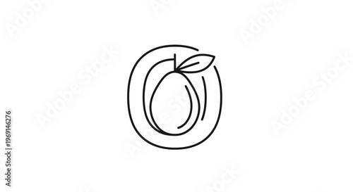 Minimalist apricot fruit icon with simple clean lines for healthy food and natural branding design