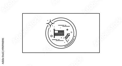 Stylized line art illustration of American flag and firework celebration design minimal clean