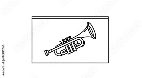 Minimalist Line Art Illustration of a Brass Trumpet Musical Instrument Outline Drawing