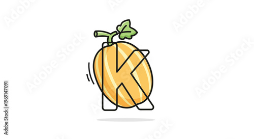Vibrant stylized melon fruit design featuring a prominent letter K outline in a minimalist vector