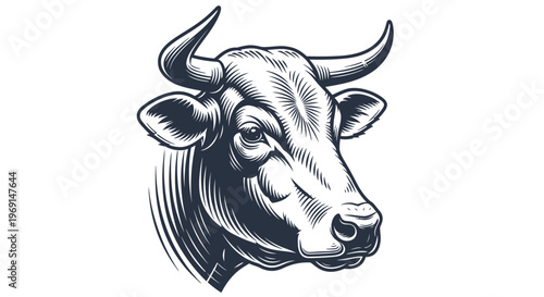Detailed bull head vector graphic illustration representing strength, power, and determination in an artistic design.