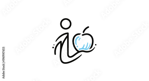 Stylized person holding an apple, conveying concepts of health, nutrition, and vibrant well-being