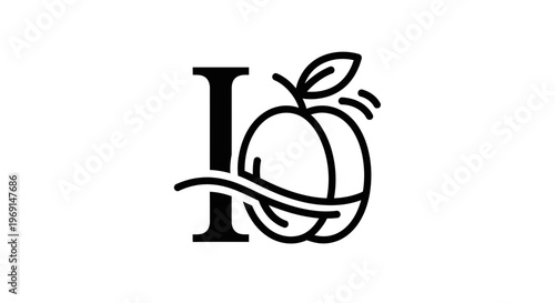 Elegant minimalist monochrome logotype blending initial letter 'I' with a fresh organic fruit
