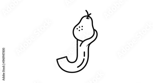 Minimalist outline illustration of a stylized letter J and pear fusion for creative design projects