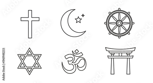 Collection of various religious symbols representing different faiths and spiritual beliefs.
