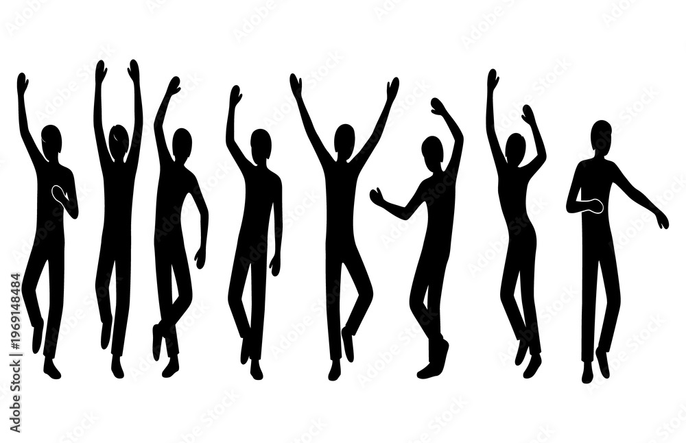 Fototapeta premium Silhouettes of people raising arms in celebration