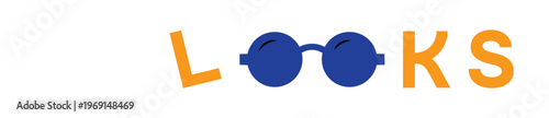 Creative text design word looks using blue glasses icon for letter o representing vision and sight