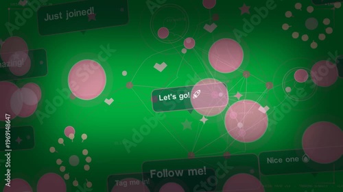 CTA bubble activating pink nodes linking reactions on transparent social bg to focus engagement