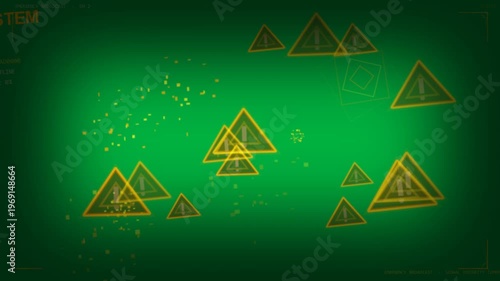 Error code appearing, triangle cluster pulsing and stabilizing, showing critical alert, transparent