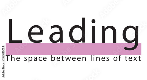 Graphic design concept explaining leading as space between lines of text in typography and layout
