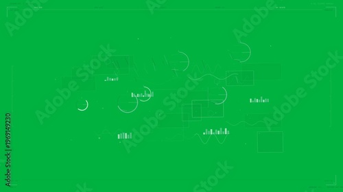 Small dots popping HUD forming panels lining traces moving on transparent background for monitoring