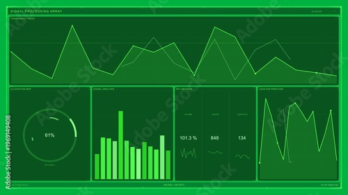 Booting monitoring HUD on transparent bg charts adjusting gauge climbing metrics rising for signals
