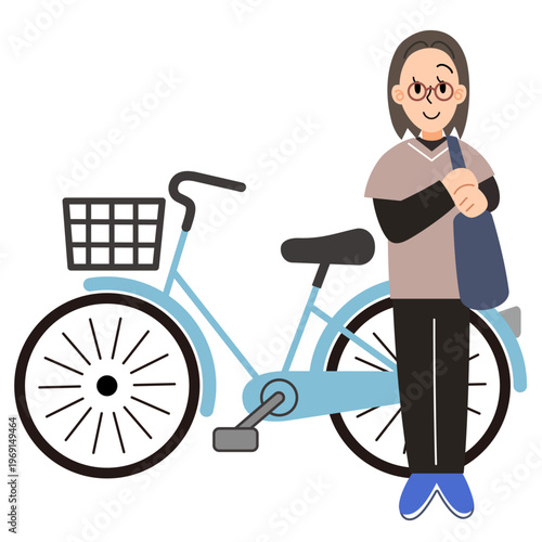 自転車と訪問看護師のイラスト