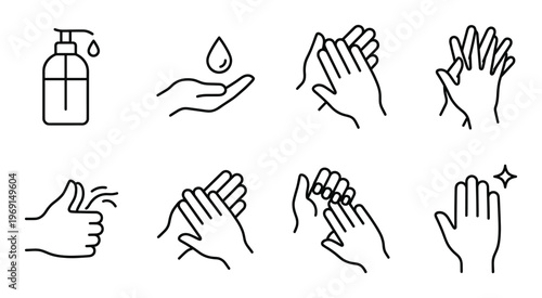 Hands washing hygiene icons with soap dispenser and water drop clean and care vector