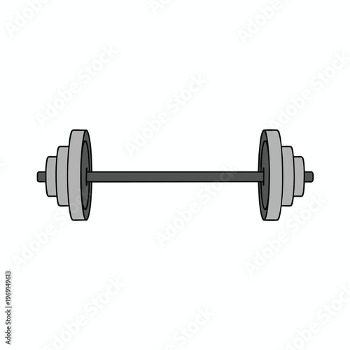 A grey barbell with multiple weight plates stacked on each end
