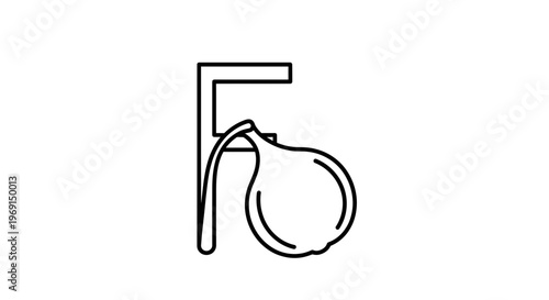 Minimalist faucet outline with single fluid drop vector icon symbolizing water flow