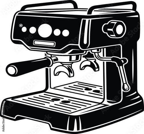 Black and white illustration of a modern espresso machine