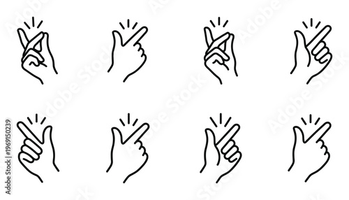 Korean finger heart gesture line icon set with love hand sign in outline style vector