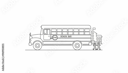 Children Boarding School Bus, Back to School Concept, Education Transportation