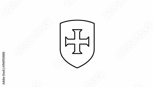 Christian Cross Shield Icon, Religious Symbol, Heraldic Emblem, Vector Graphic