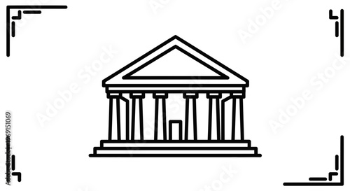 Classic Greek Temple Facade with Columns and Pediment, Architectural Icon