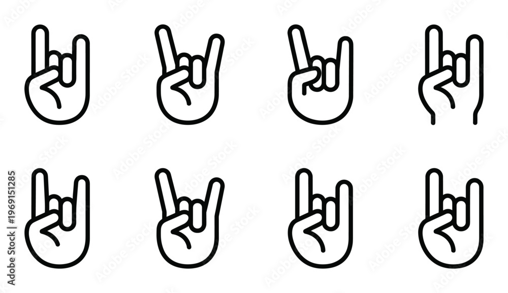 Fototapeta premium Rock n roll hand gesture set isolated on white background cool gesture collection vector