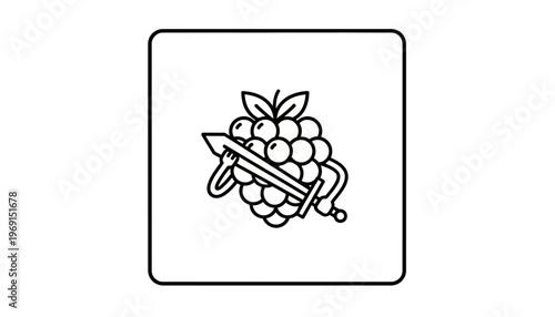 Cartoon Blackberry Warrior with Sword and Shield, Funny Fruit Character