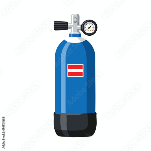 Blue scuba tank with a pressure gauge and Austrian flag