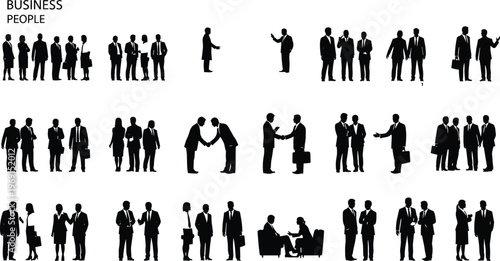 Business people silhouettes vector collection corporate team meeting handshake discussion office professional characters isolated group for design presentation concept