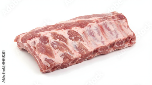 Raw pork rib piece on a white background