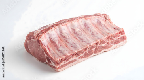 Raw pork rib piece on a white background