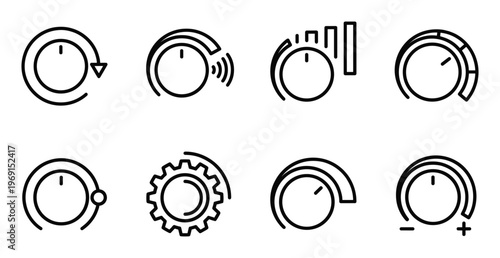 Set of knob and regulator vector line icons. concept of control, setting, volume, and adjustment