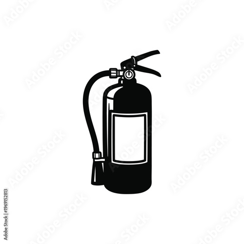 A detailed illustration of a fire extinguisher with a label and handle.