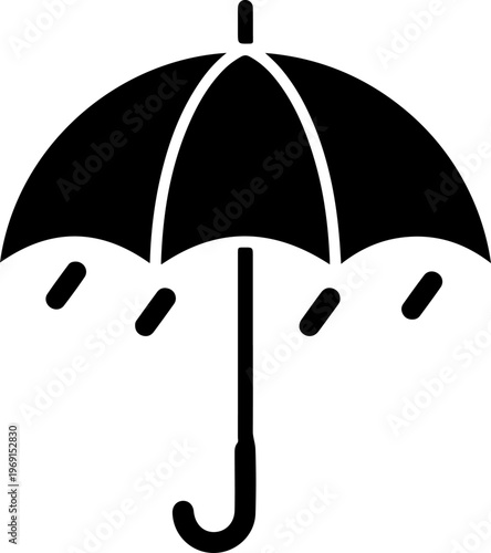 Black umbrella icon, rainy weather symbol, vector graphic, rain protection sign