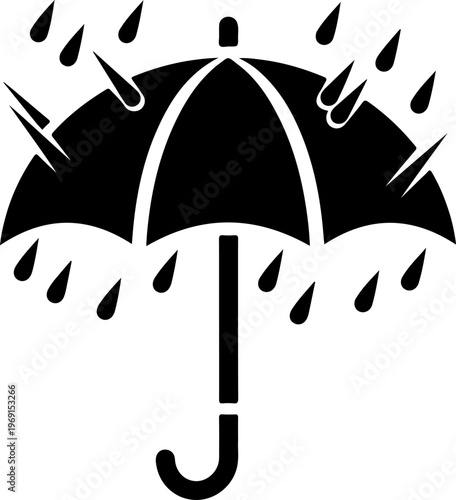 Black umbrella icon, rainy weather symbol, vector rain illustration, weather forecast graphic