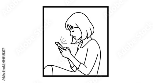 Young Woman Using Smartphone, Receiving Notification, Digital Communication, Modern Lifestyle