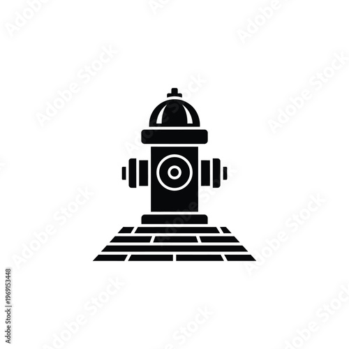 A black fire hydrant stands on a brick sidewalk in an urban area.