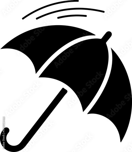 Black umbrella icon, windy weather symbol, stormy weather sign, vector graphic