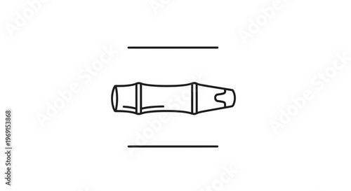 Bamboo flute, ocarina, or recorder, simple line drawing, isolated on white background