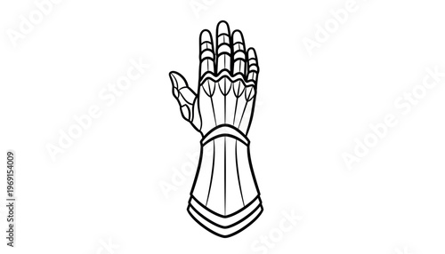 Black and White Outline of a Futuristic Mechanical Hand Gauntlet
