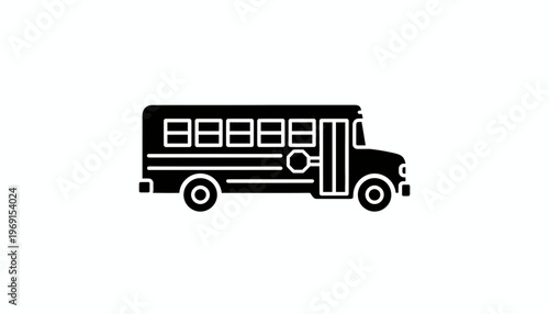 Black school bus icon, simple flat design, isolated on white background, vector illustration