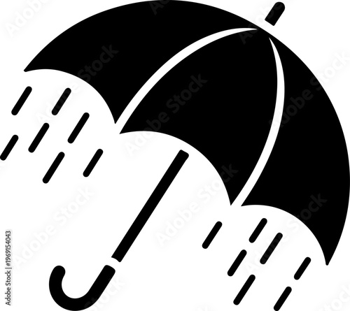 Black umbrella icon, rainy weather symbol, waterproof shelter sign, vector illustration