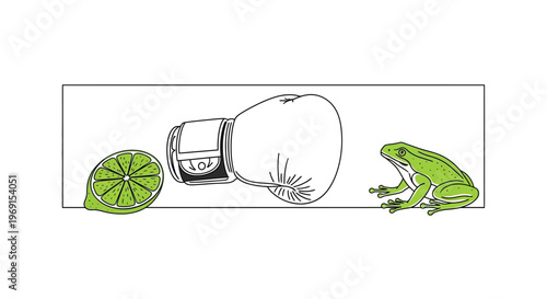 Boxing Glove, Lime, and Frog: Surreal Combination of Objects