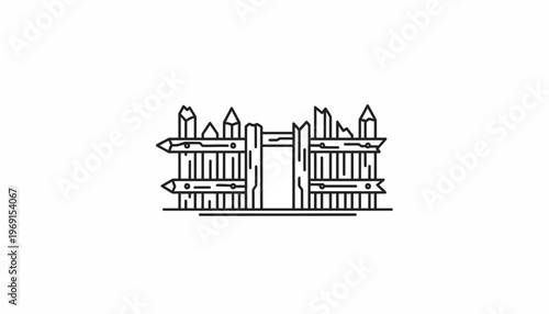 Broken Wooden Fence, Rustic Barrier, Old Picket Gate, Rural Boundary, Weathered Wood Texture