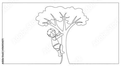 Boy Climbing Tree Outline Drawing