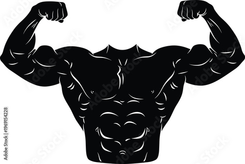 Muscular male torso silhouette flexing biceps bodybuilding fitness strength concept vector illustration strong athletic body isolated on white background